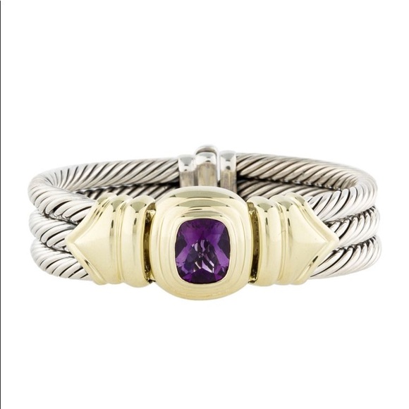 David Yurman Jewelry - David Yurman 14k Gold Amethyst Triple Cable Bangle